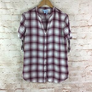 Draper James Short Sleeve Plaid Button Down Top Blouse Size 6